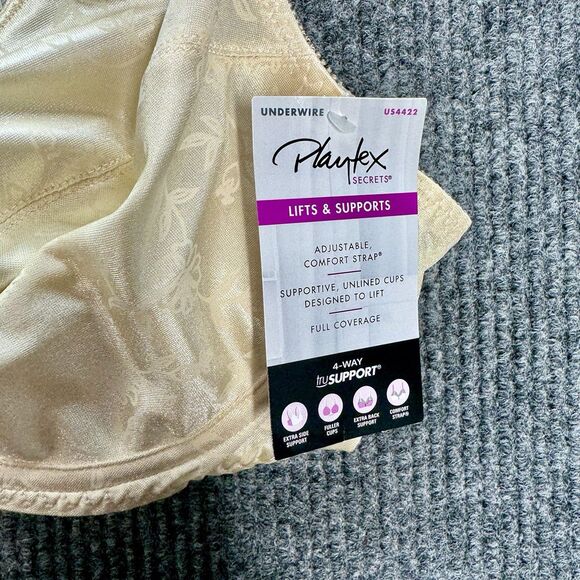 Playtex Secrets Bra 42C Lifts & Supports Underwire Unlined Full Coverage Beige - Picture 5 of 8